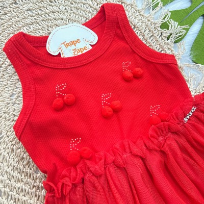 Vestido Cerejinhas de Pompom - Vermelho